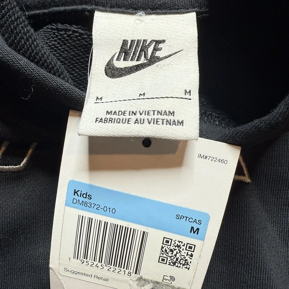 Nike Girl's NSW Air Crop Hoodie Black White Logo‎ Medium NEW